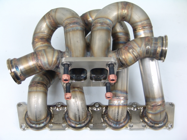 1.8T Twin-Scroll-Krümmer mit T4 Flansch und zwei Tial MV-S Wastegateanschlüsse
